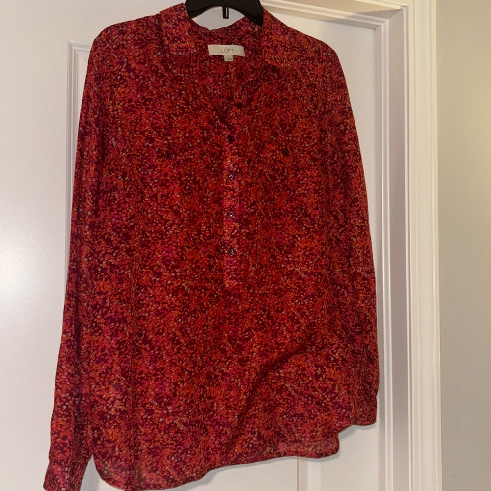 LOFT Speckled Popover Top Berry Large